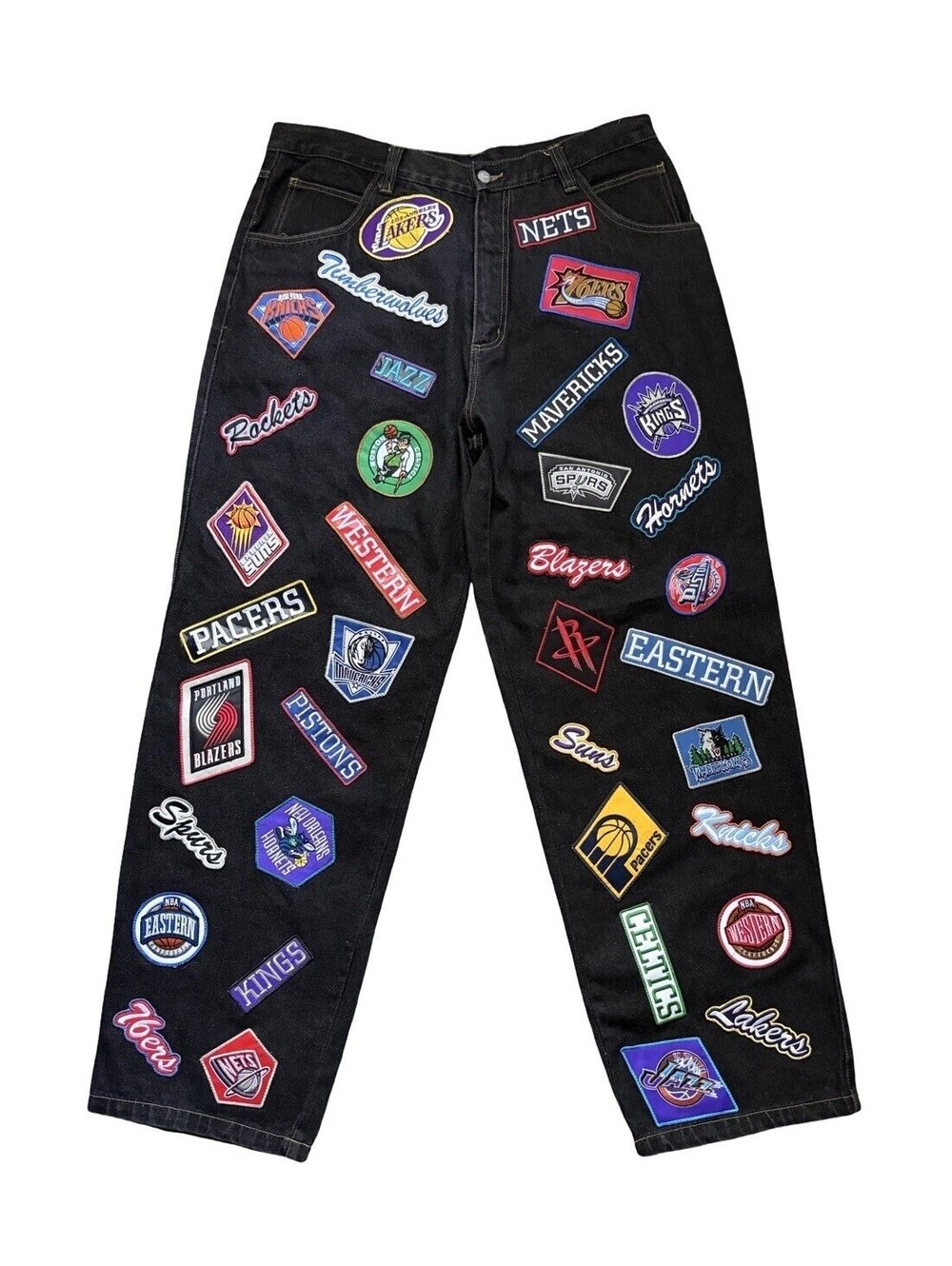 Vintage Y2K Jeff Hamilton Denim NBA Logo Patches Black Jeans Men’s Size 36